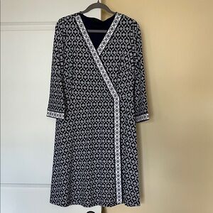 Talbots Navy and White Geometric Long Sleeve Dress